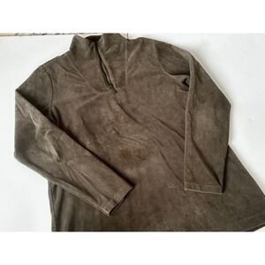 Lands End Mens Medium 10-12 Brown Corduroy Quarter Zip Pullover Sweater